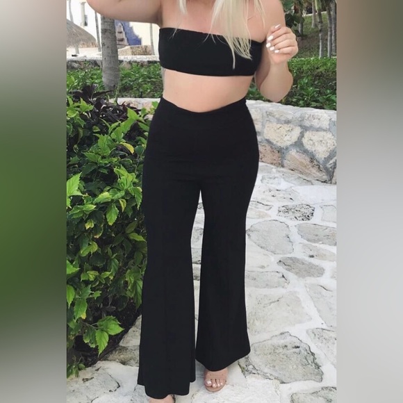 Black High-Waisted Boot Cut Pants & Bandeau Top Set - Picture 1 of 8
